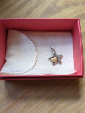 James Avery Love in the Stars Brass Heart and Silver Star Charm Pendant